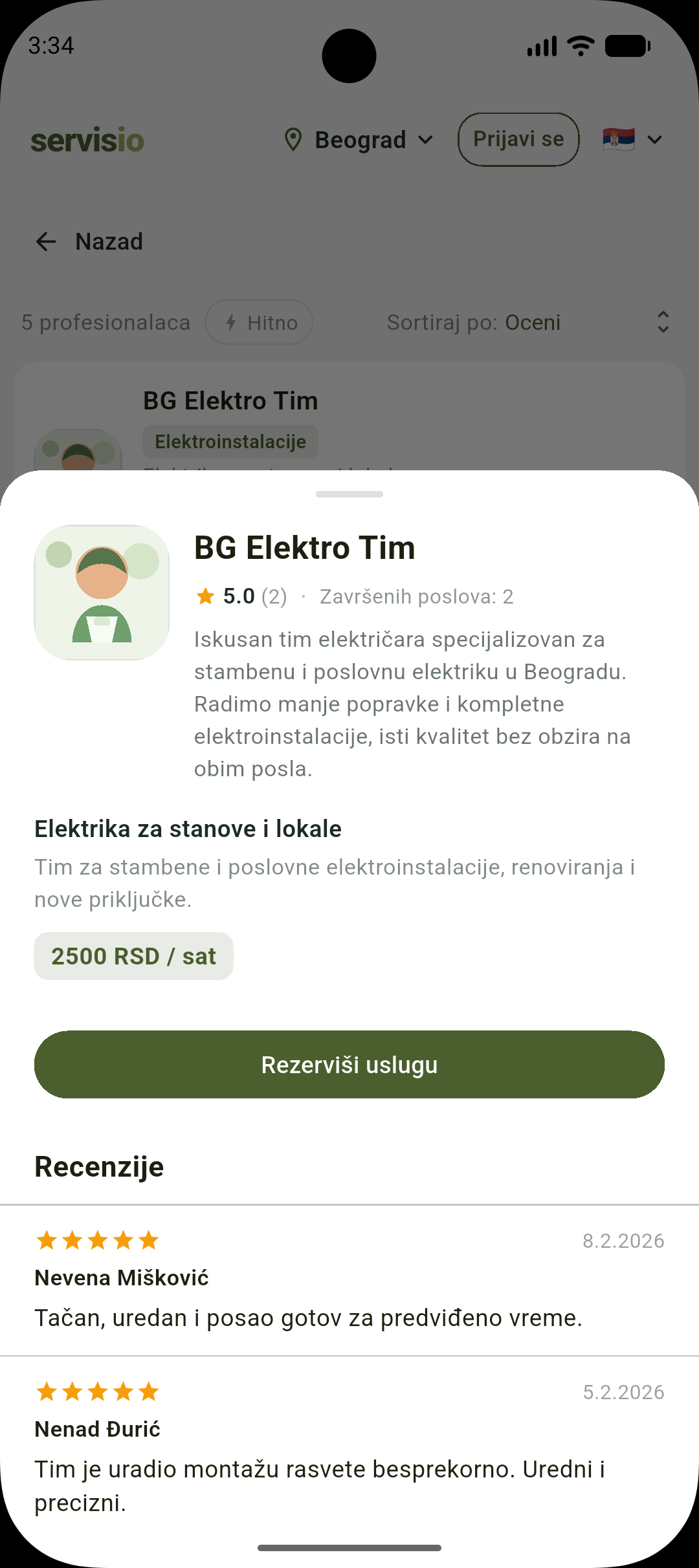 Vaš profil sa recenzijama klijenata
